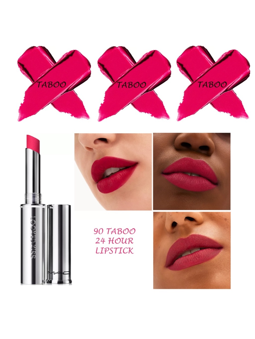 MAC Locked Kiss 90 TABOO 24 HR Lipstick 0.06 OZ NIB Bright Bold Long Wear new
